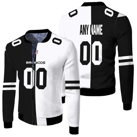 Denver Broncos Personalized 00 Nfl 2020 Black And White Jersey Style Gift For Broncos Fans Fleece Bomber Jacket