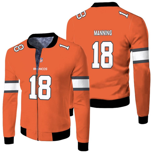 Denver Broncos Peyton Manning 18 Color Rush Orange Match Jersey Style Gift For Broncos Fans Fleece Bomber Jacket