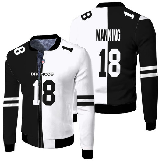 Denver Broncos Peyton Manning 18 Nfl 2020 Black And White Match Jersey Style Gift For Broncos Fans Fleece Bomber Jacket