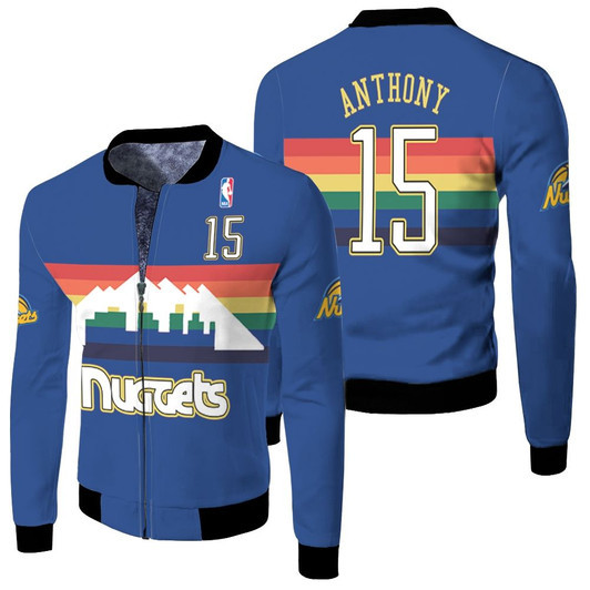 Denver Nuggets Carmelo Anthony 15 1991-92 Blue Match Jersey Style Gift For Nuggets Fans Fleece Bomber Jacket