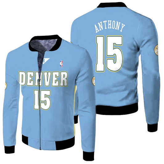 Denver Nuggets Carmelo Anthony 15 2003-04 Light Blue Match Jersey Style Gift For Nuggets Fans Fleece Bomber Jacket