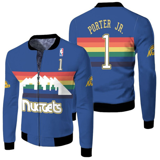 Denver Nuggets Michael Porter Jr 01 1991-92 Blue Match Jersey Style Gift For Nuggets Fans Fleece Bomber Jacket