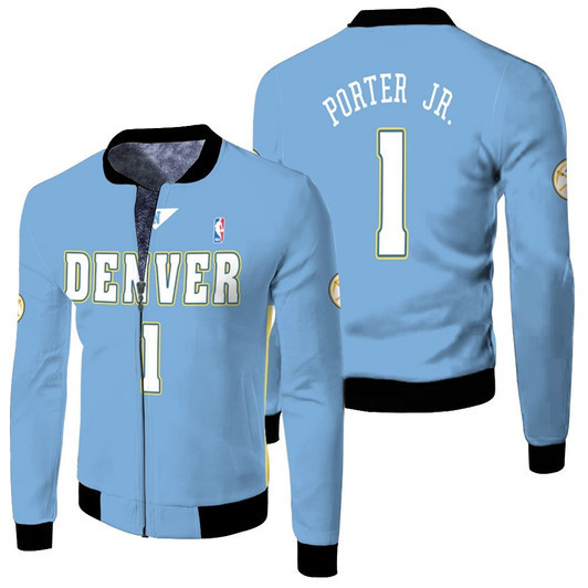 Denver Nuggets Michael Porter Jr 01 2003-04 Light Blue Match Jersey Style Gift For Nuggets Fans Fleece Bomber Jacket