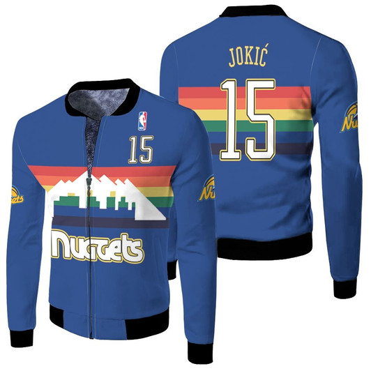 Denver Nuggets Nikola Jokic 15 1991-92 Blue Match Jersey Style Gift For Nuggets Fans Fleece Bomber Jacket