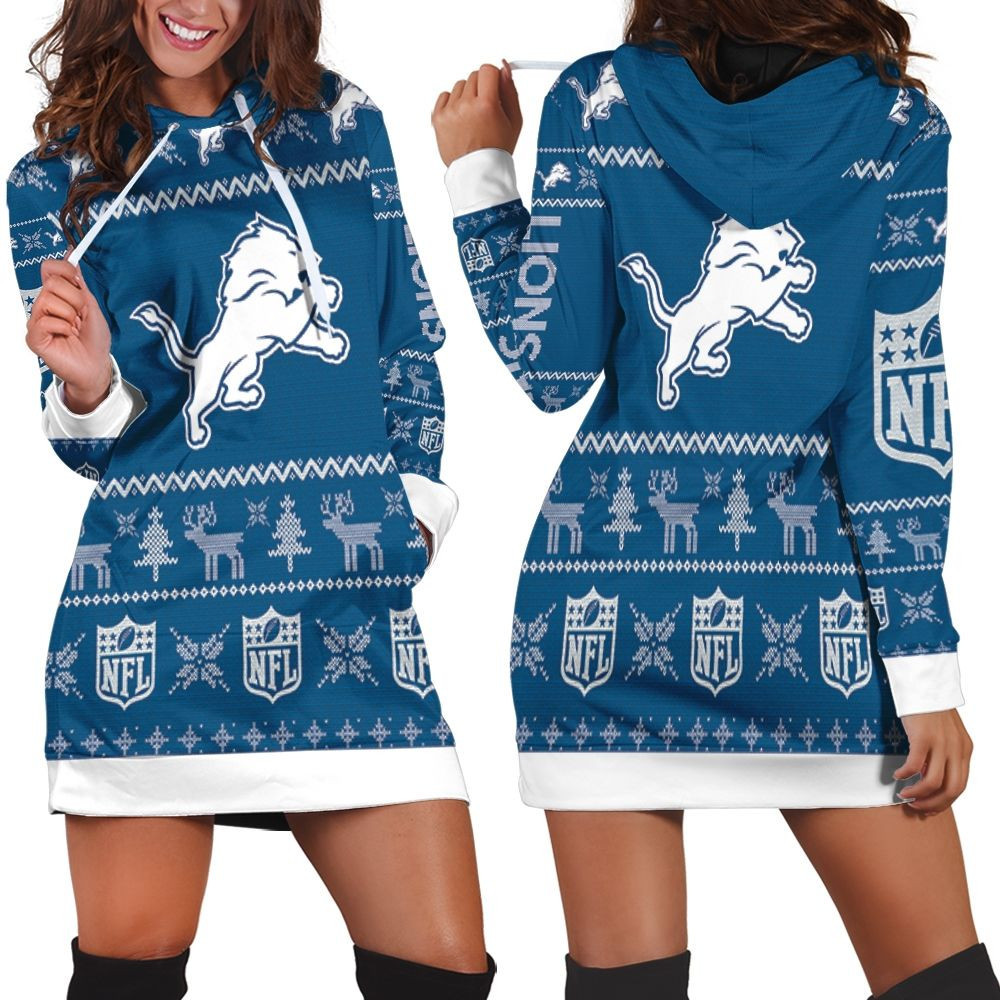 Detroit Lions Nfl Ugly Sweatshirt Christmas 3d Hoodie Dress For Women