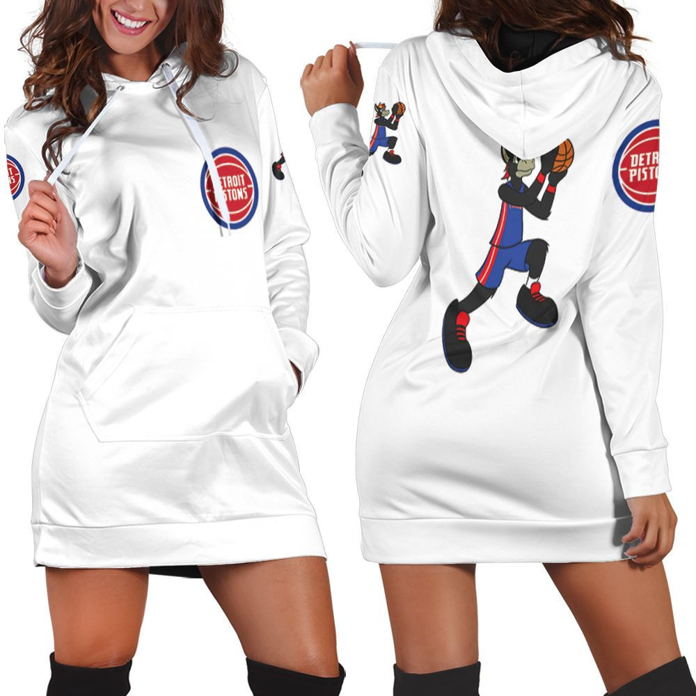 Detroit Pistons Basketball Classic Mascot Logo Gift For Pistons Fans White Hoodie Dress Sweater Dress Sweatshirt Dress