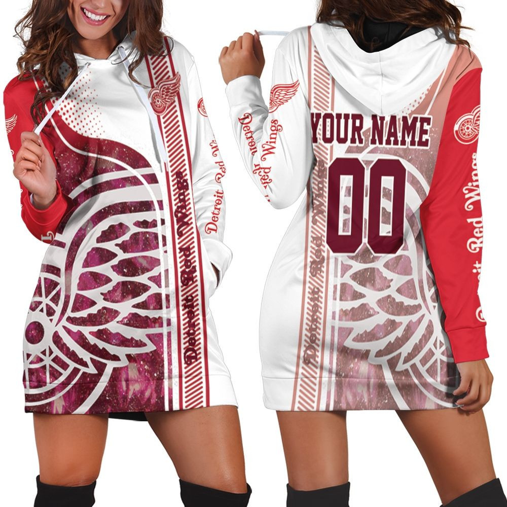 Detroit Red Wings Jersey Style Personalized Red And White Hoodie Dress Sweater Dress Sweatshirt Dress
