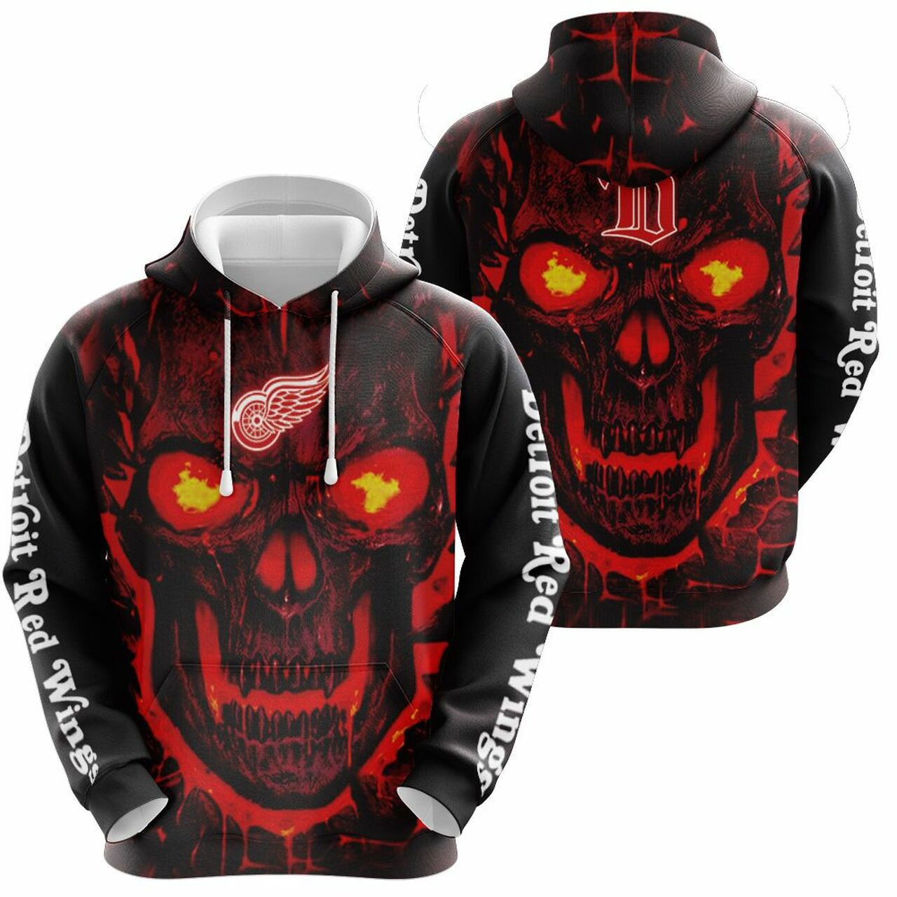 Detroit Red Wings Nhl Fan 3d Skull Demon T Shirt Hoodie Sweater Jersey Hoodie