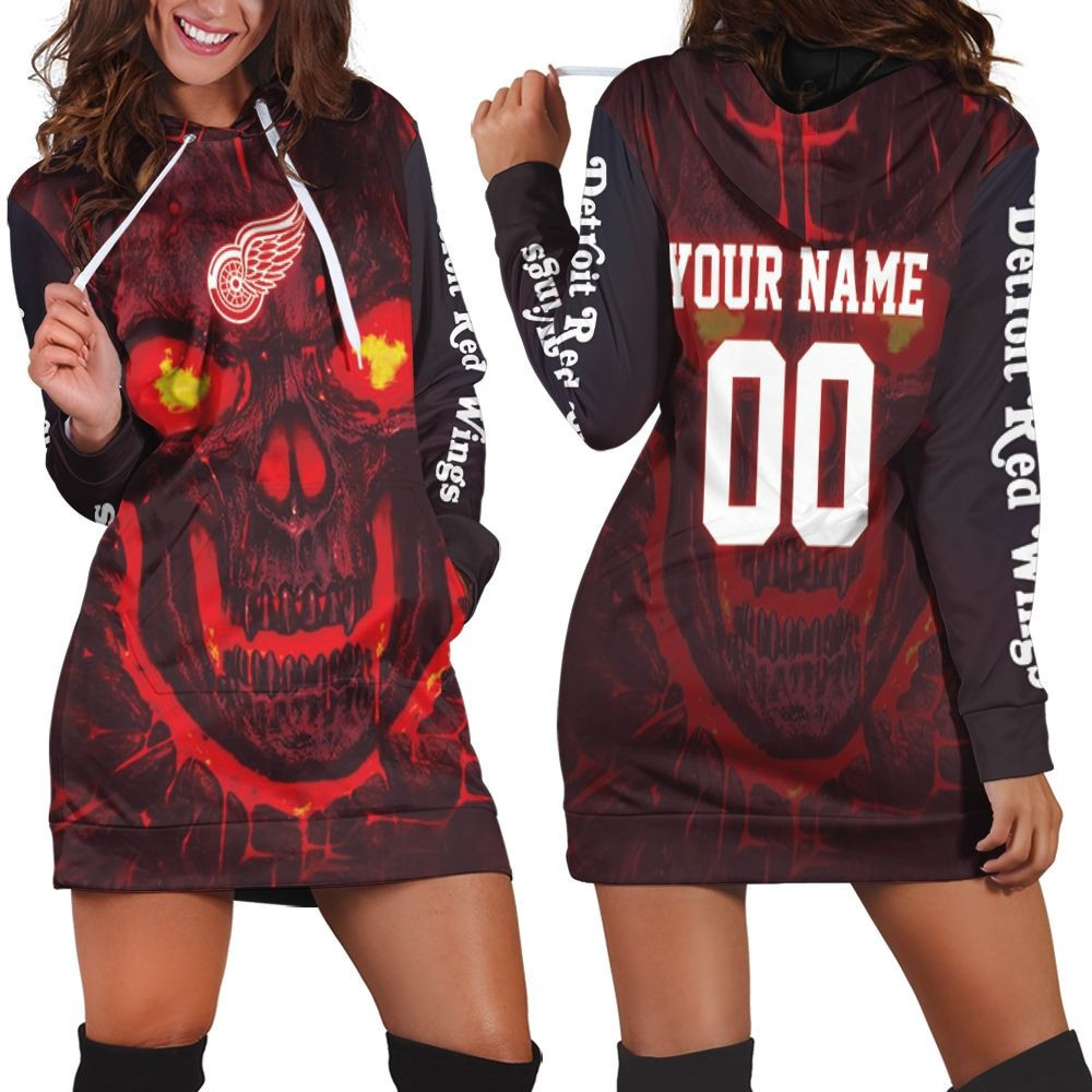 Detroit Red Wings Skull Magma Personalized Hoodie Dress Sweater Dress Sweatshirt Dress