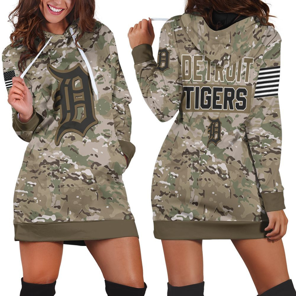 Detroit Tigers Camouflage Veteran 3d Hoodie Dress Sweater Dress Sweatshirt Dress