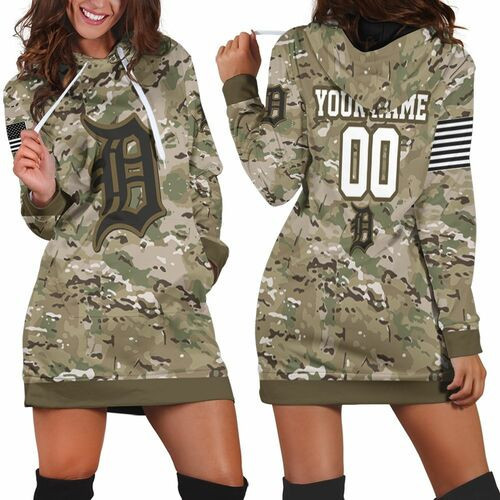 Detroit Tigers Camouflage Veteran 3d Hoodie Dress Sweater Dress Sweatshirt Dress