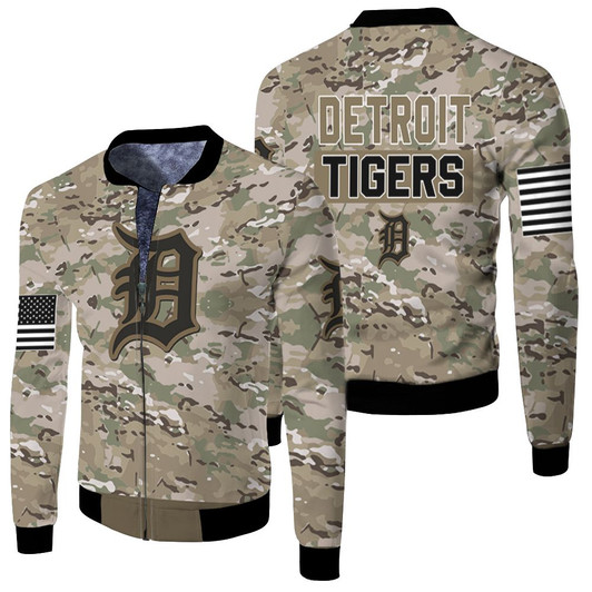 Detroit Tigers Camouflage Veteran Fleece Bomber Jacket