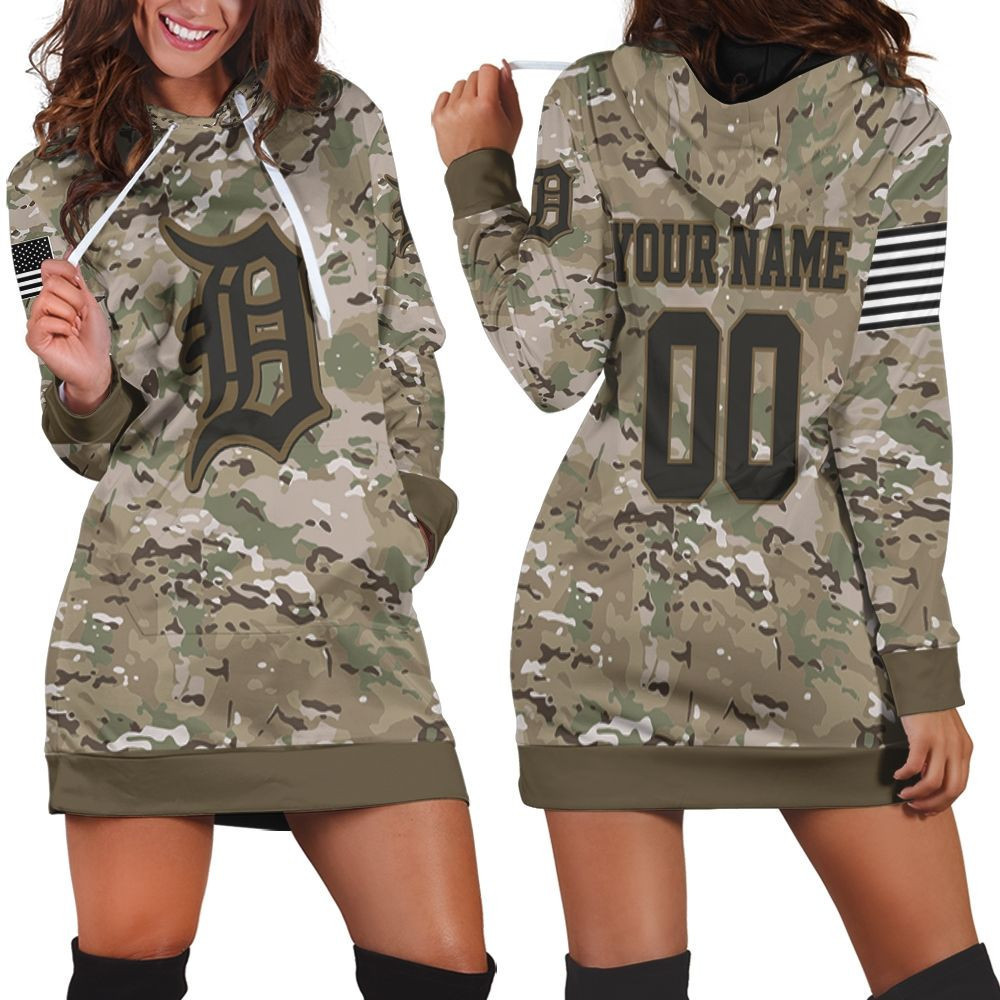 Detroit Tigers Camouflage Veteran Personalized Olive Hoodie Dress Sweater Dress Sweatshirt Dress