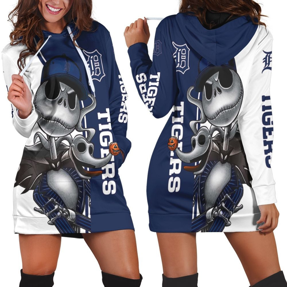 Detroit Tigers Jack Skellington And Zero Hoodie Dress Sweater Dress Sweatshirt Dress