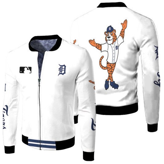 Detroit Tigers Mlb Baseball Team Paws Logo White Fleece Bomber Jacket