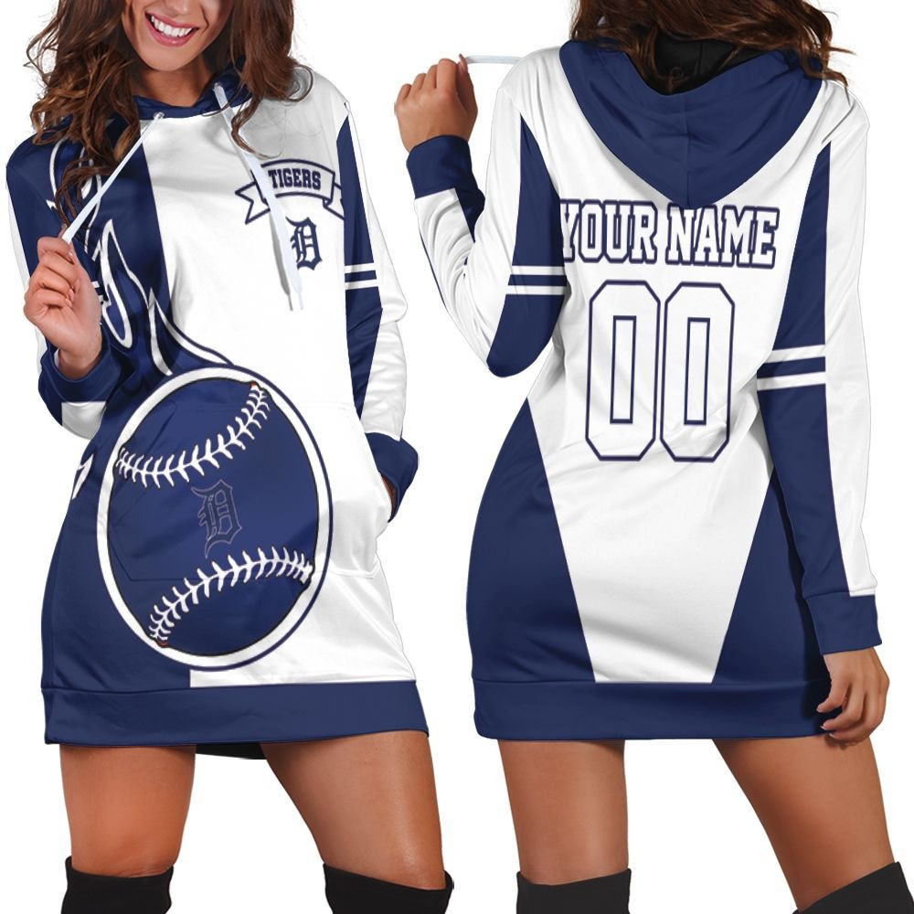 Detroit Tigers Personalized Blue And White Hoodie Dress Sweater Dress Sweatshirt Dress