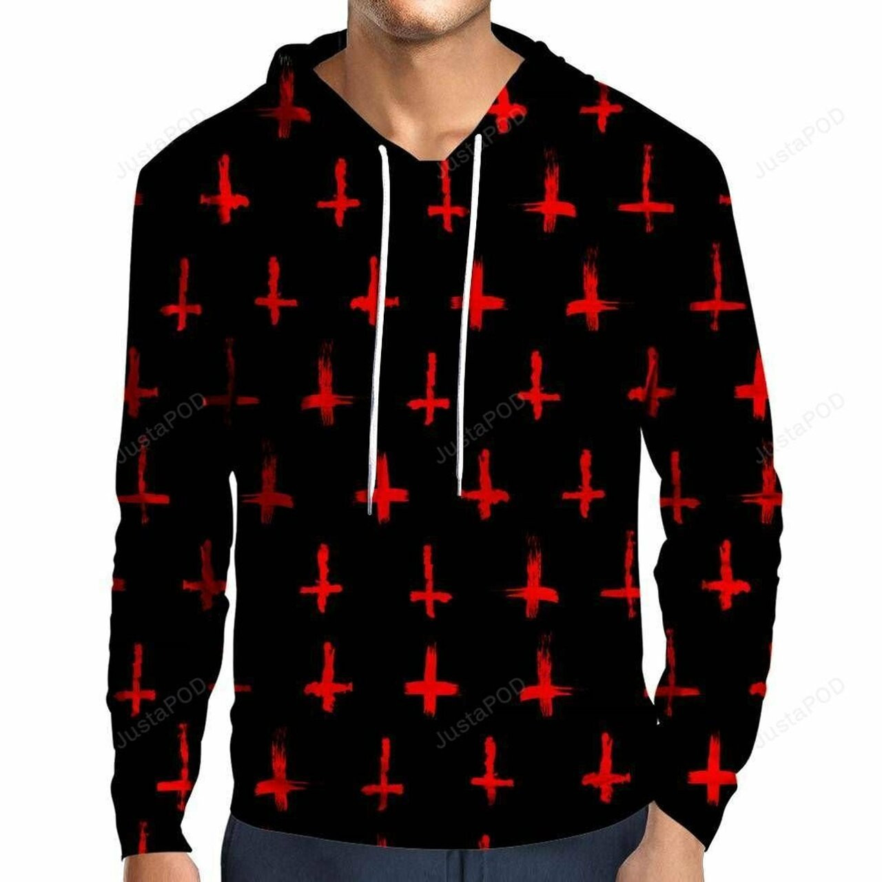 Devilish Red Cross 3d All Over Printed Hoodie