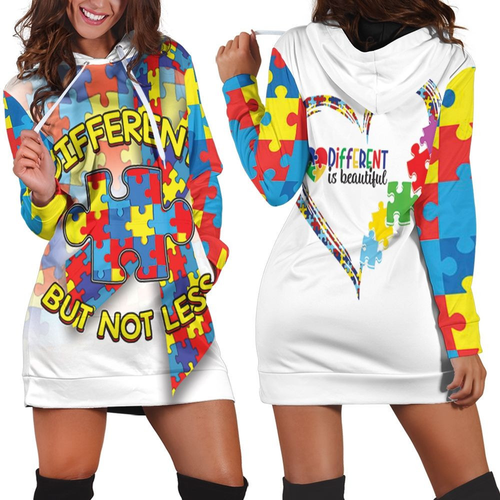Different But Not Less Puzzle Autism Hoodie Dress Sweater Dress Sweatshirt Dress