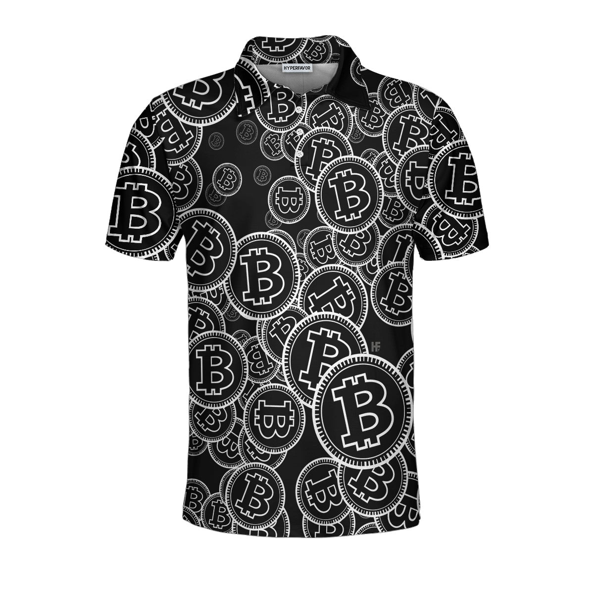 Digital Bitcoin Crypto Polo Shirt Cool Cryptocurrency Short Sleeve Shirt Black And White Bitcoin Polo