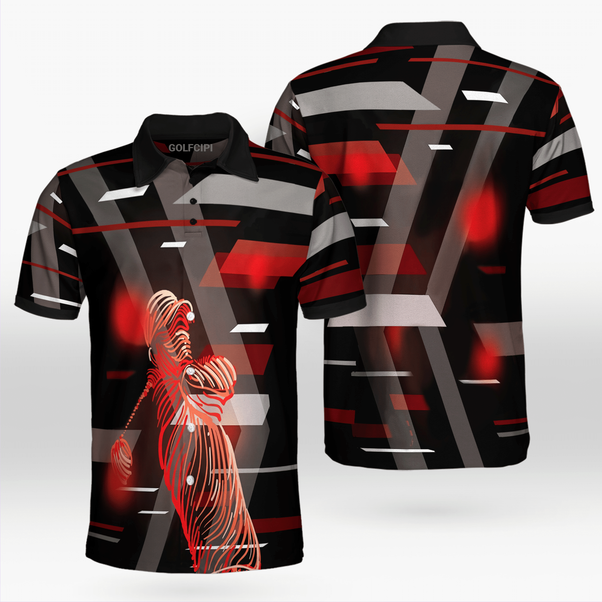 Digital Golf Player Patterned Golf Shirt Golf Shirts Short Sleeve Polo For Men