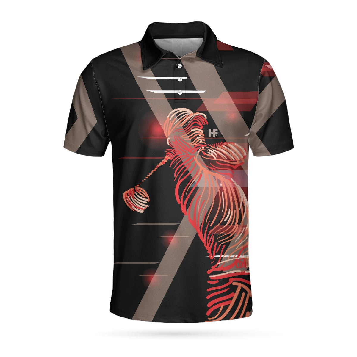 Digital Golf Style Polo Shirt Short Sleeve Black And Red Golfer Golf Shirt For Men