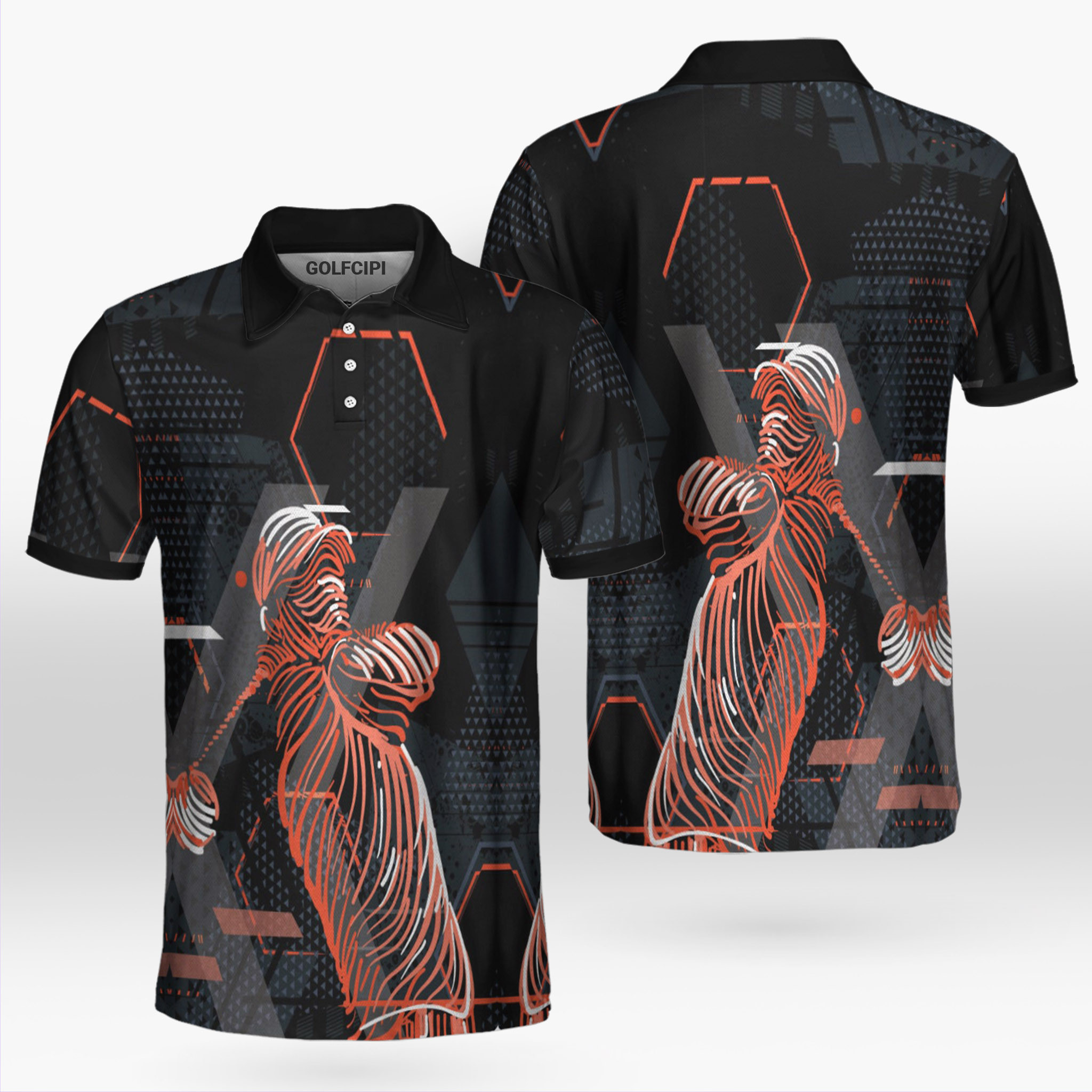 Digital Golfer Orange And Black Polo Shirt Best Golf Shirts For Men