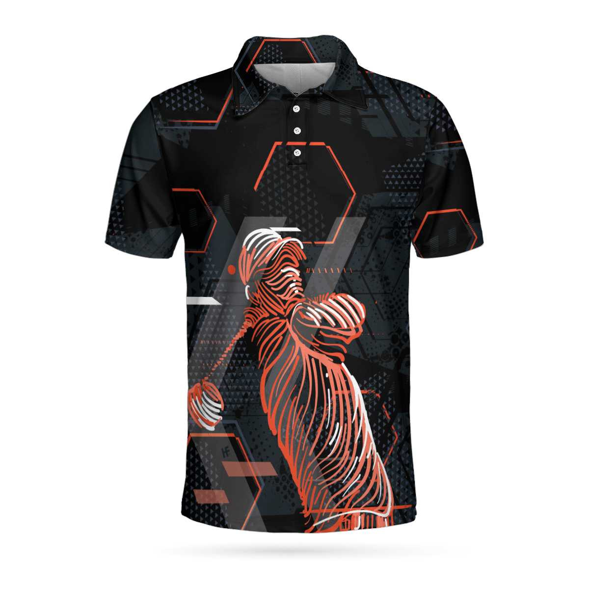 Digital Orange Golfer Golf Polo Shirt Short Sleeve Orange And Black Golf Shirt For Men