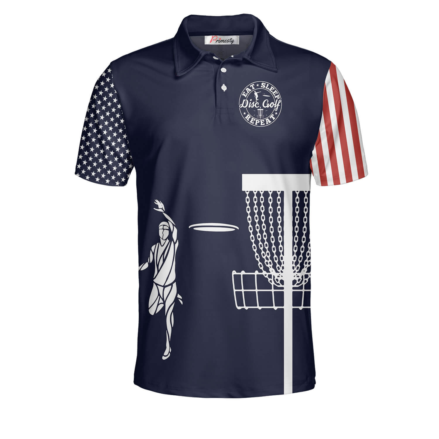 Disc Golf American Flag Eat Sleep Repeat Disc Golf Shirts for Men Disc Golf Polo Shirt