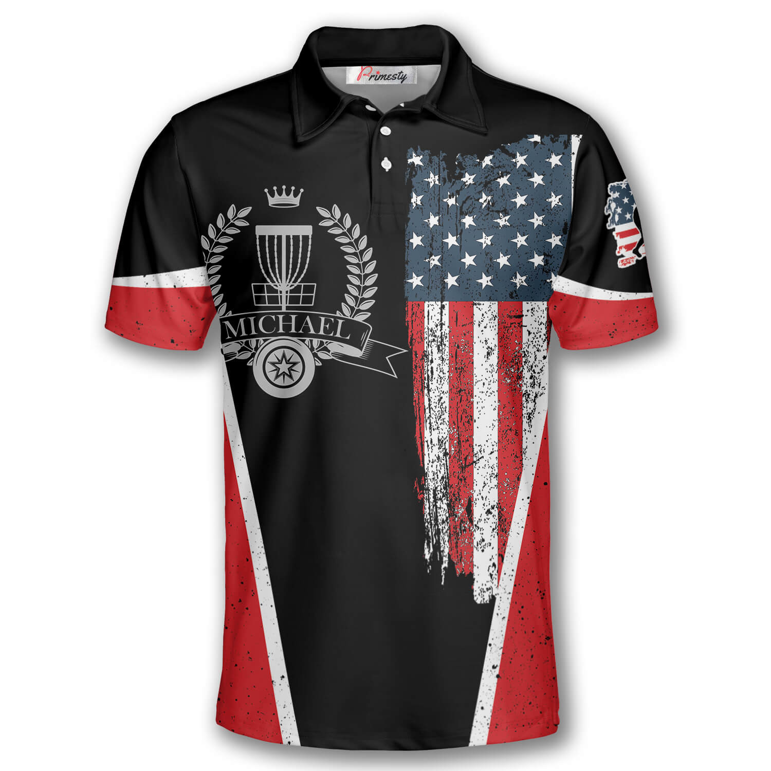 Disc Golf American Flag Emblem Custom Polo Disc Golf Shirts for Men