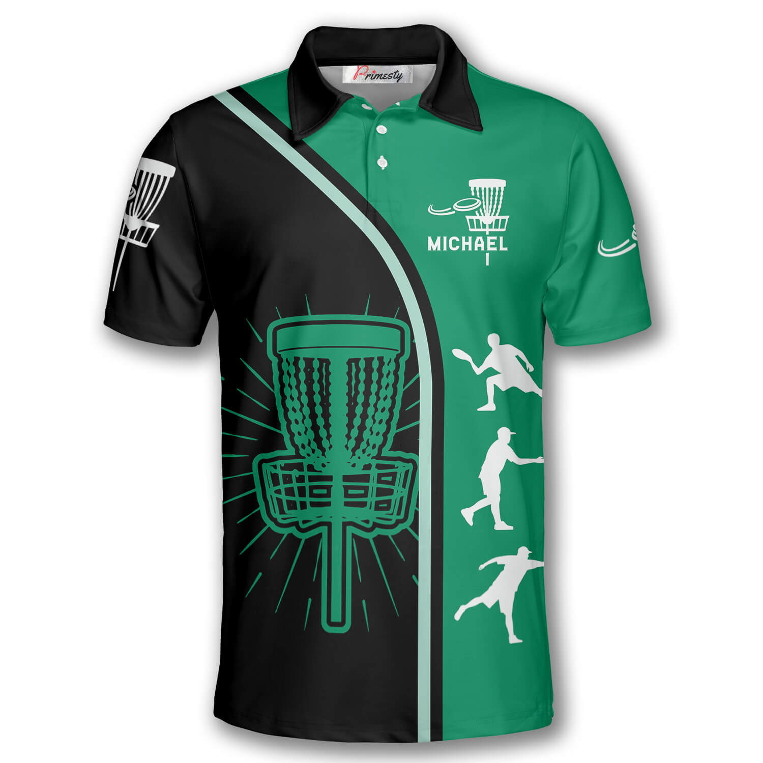 Disc Golf Green Black Flying Frisbee Custom Polo Disc Golf Shirts for Men