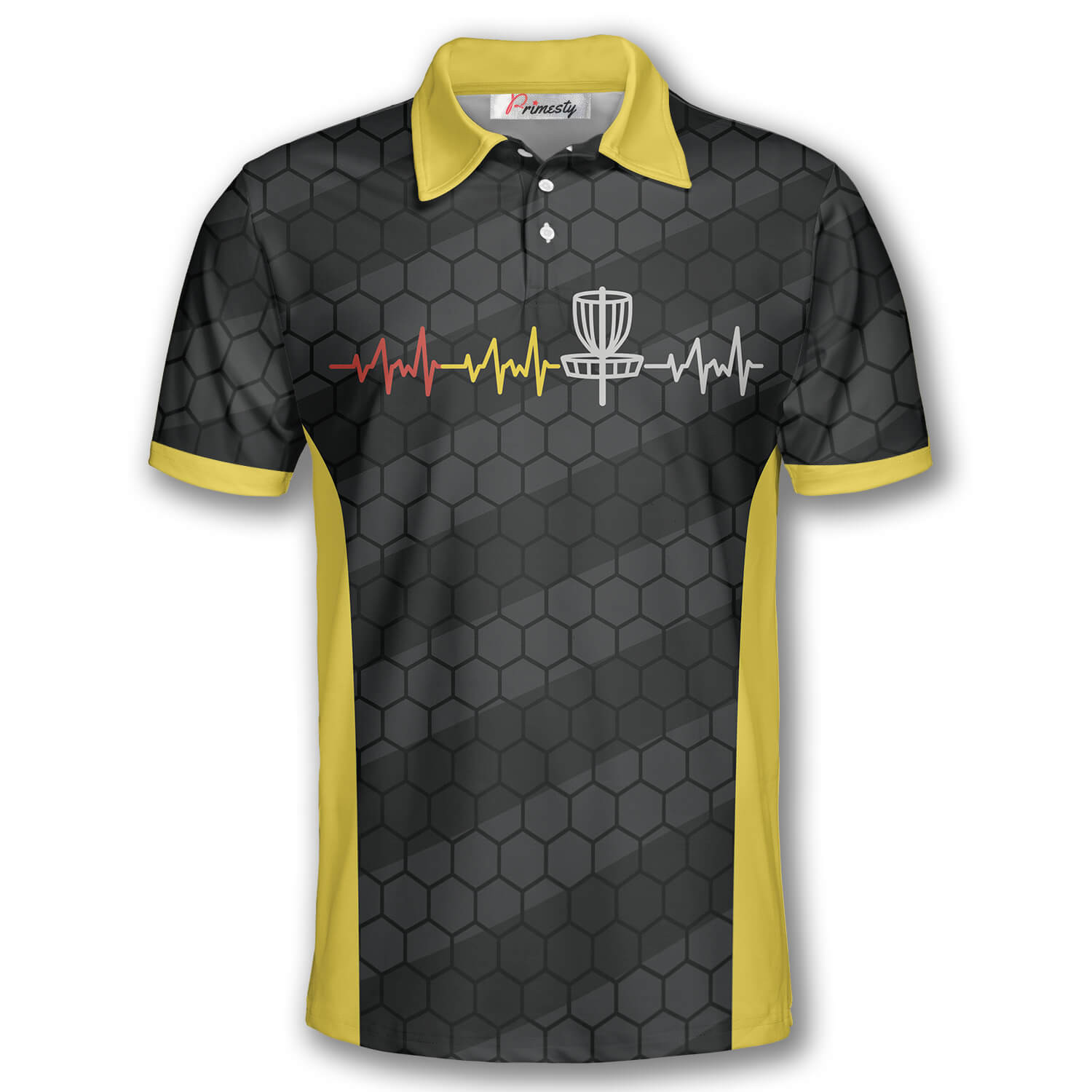 Disc Golf Pulse Line Honeycomb Pattern Custom Polo Disc Golf Shirts for Men