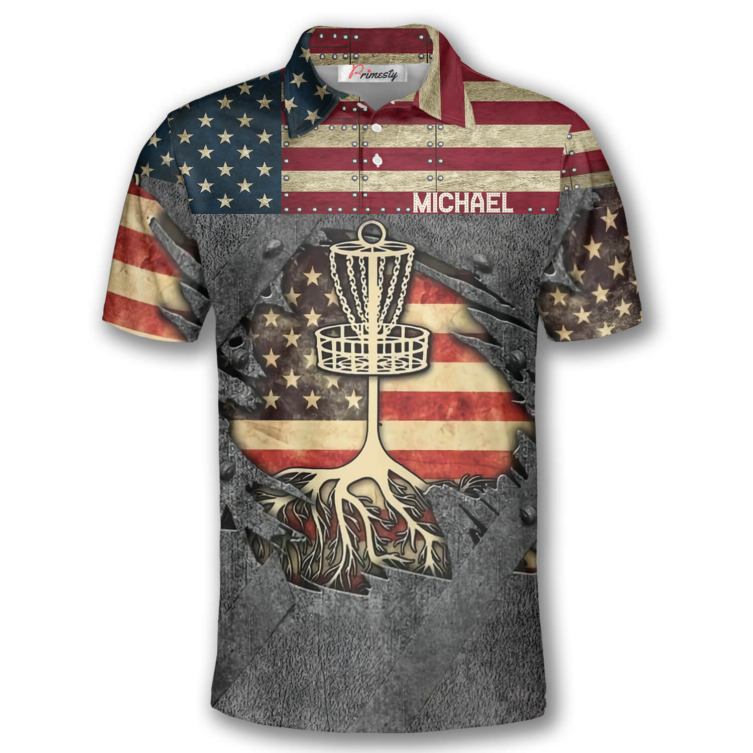 Disc Golf Retro American Flag Custom Polo Disc Golf Shirts for Men