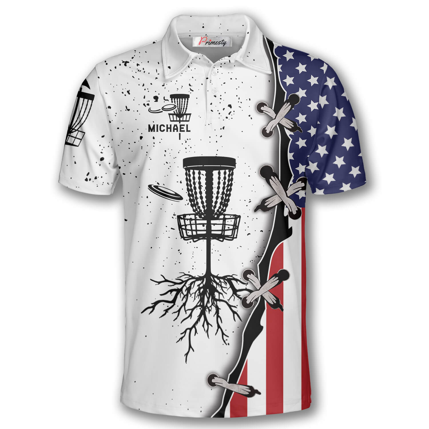 Disc Golf Tree American Flag Custom Polo Disc Golf Shirts for Men