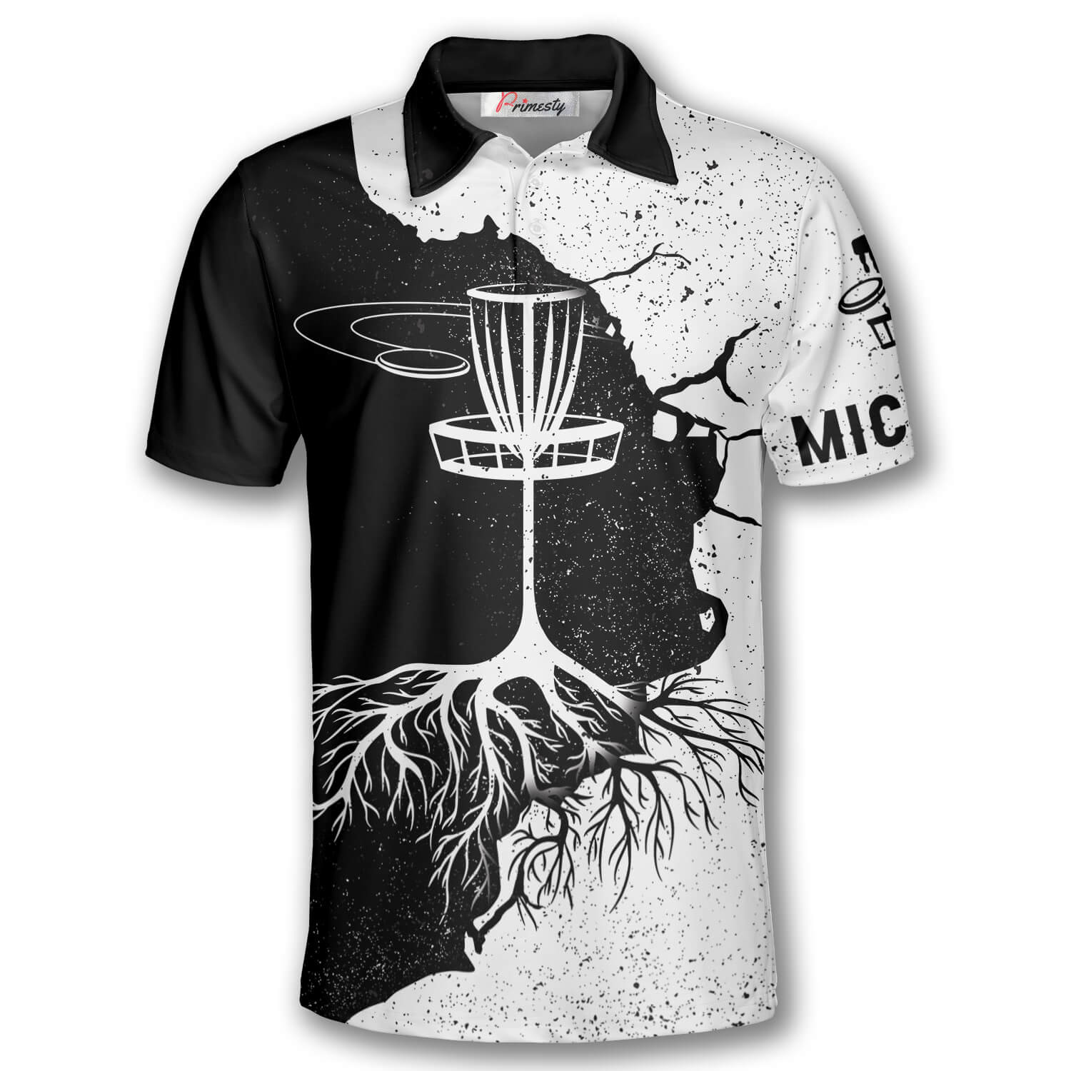 Disc Golf Tree Black White Custom Polo Disc Golf Shirts for Men