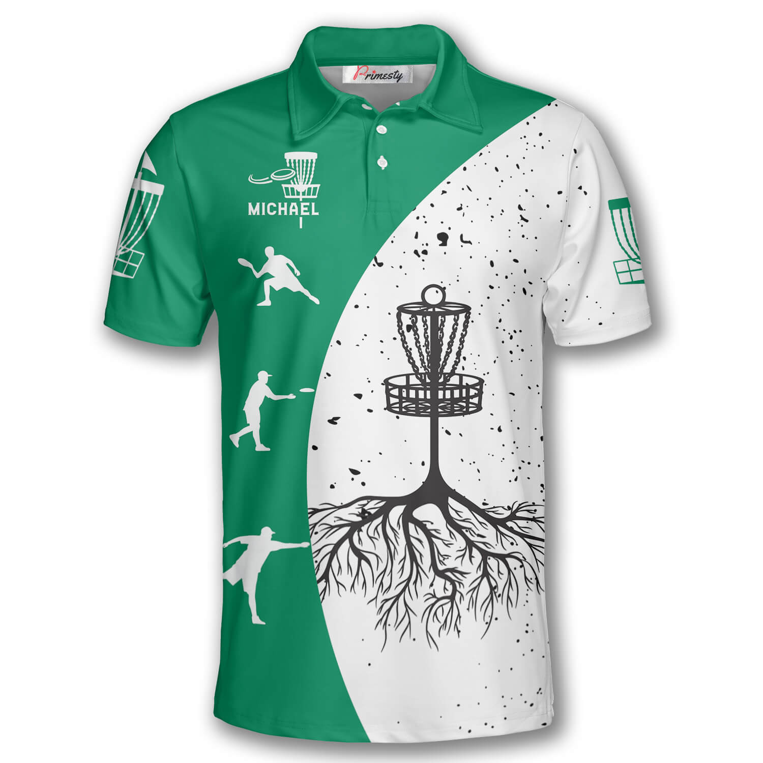 Disc Golf Tree Green White Custom Polo Disc Golf Shirts for Men