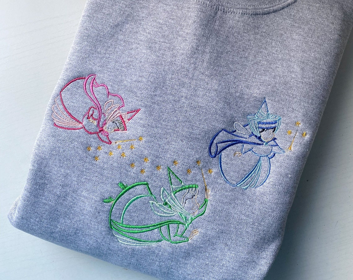 Disney Fairies Embroidered Sweatshirt Sleeping Beauty Embroidered Sweatshirt Disney Embroidered Crewneck