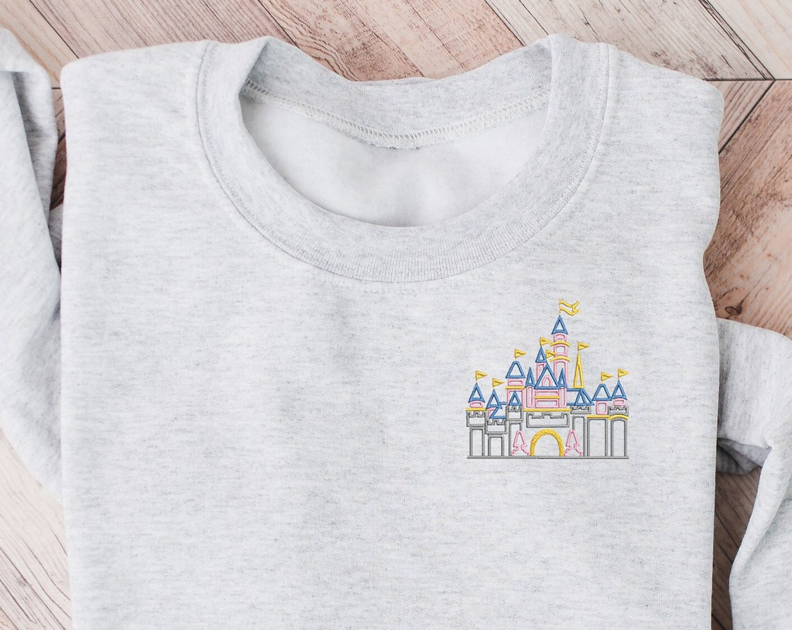 Disneyland Castle Embroidered Crewneck Disney Embroidered Sweatshirt Sleeping Beauty Crewneck Disney Sweatshirt Womens Disney Crewneck