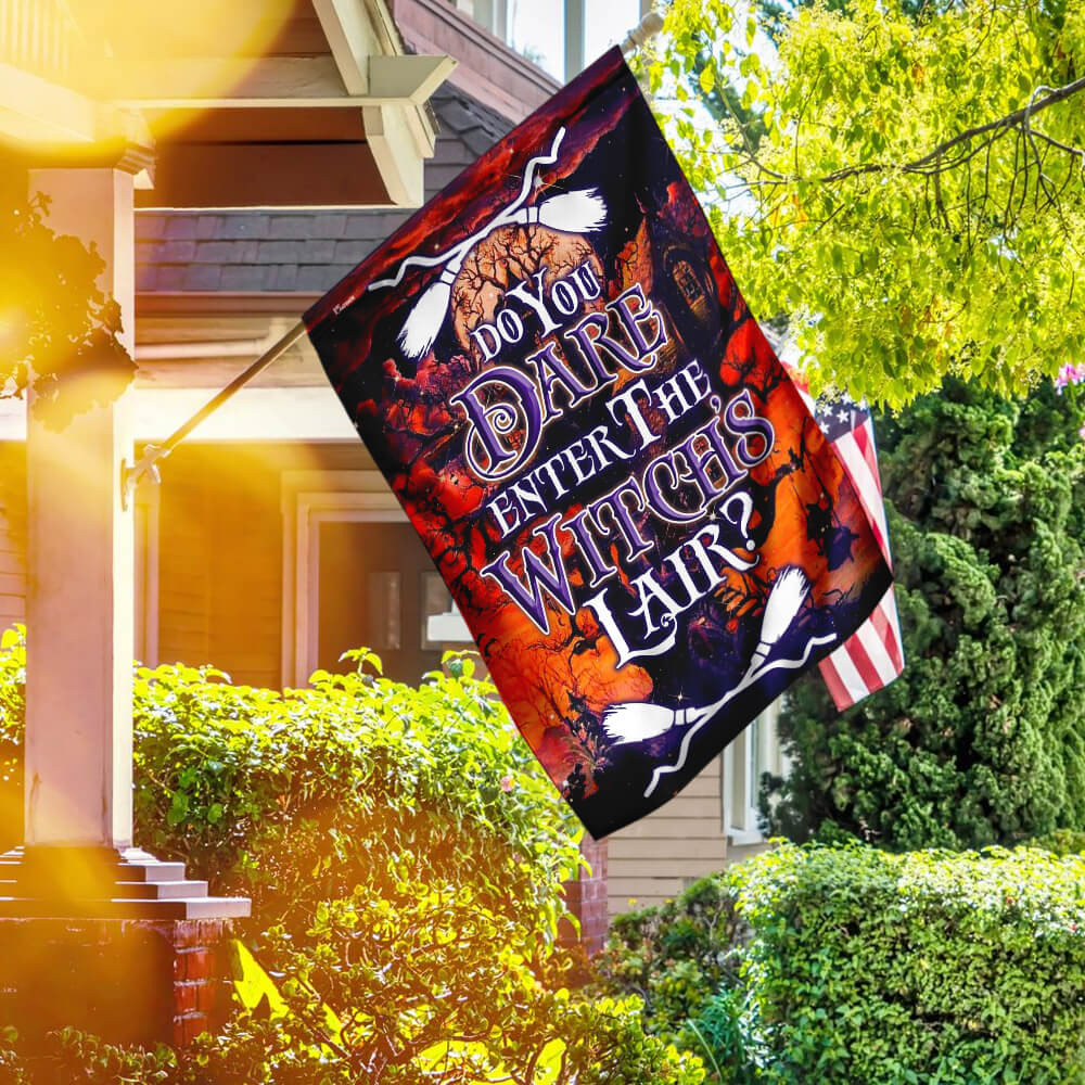 Do you Dare Enter The Witchs Lair Halloween Flag Halloween Outdoor Decor Fall Yard House Decoration