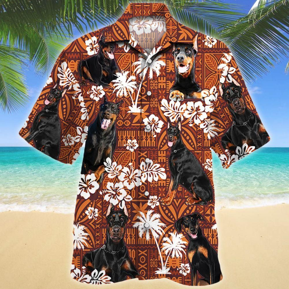 Doberman Pinscher Dog Lovers Red Tribal Aloha Hawaiian Shirt Colorful Short Sleeve Summer Beach Casual Shirt For Men And Women