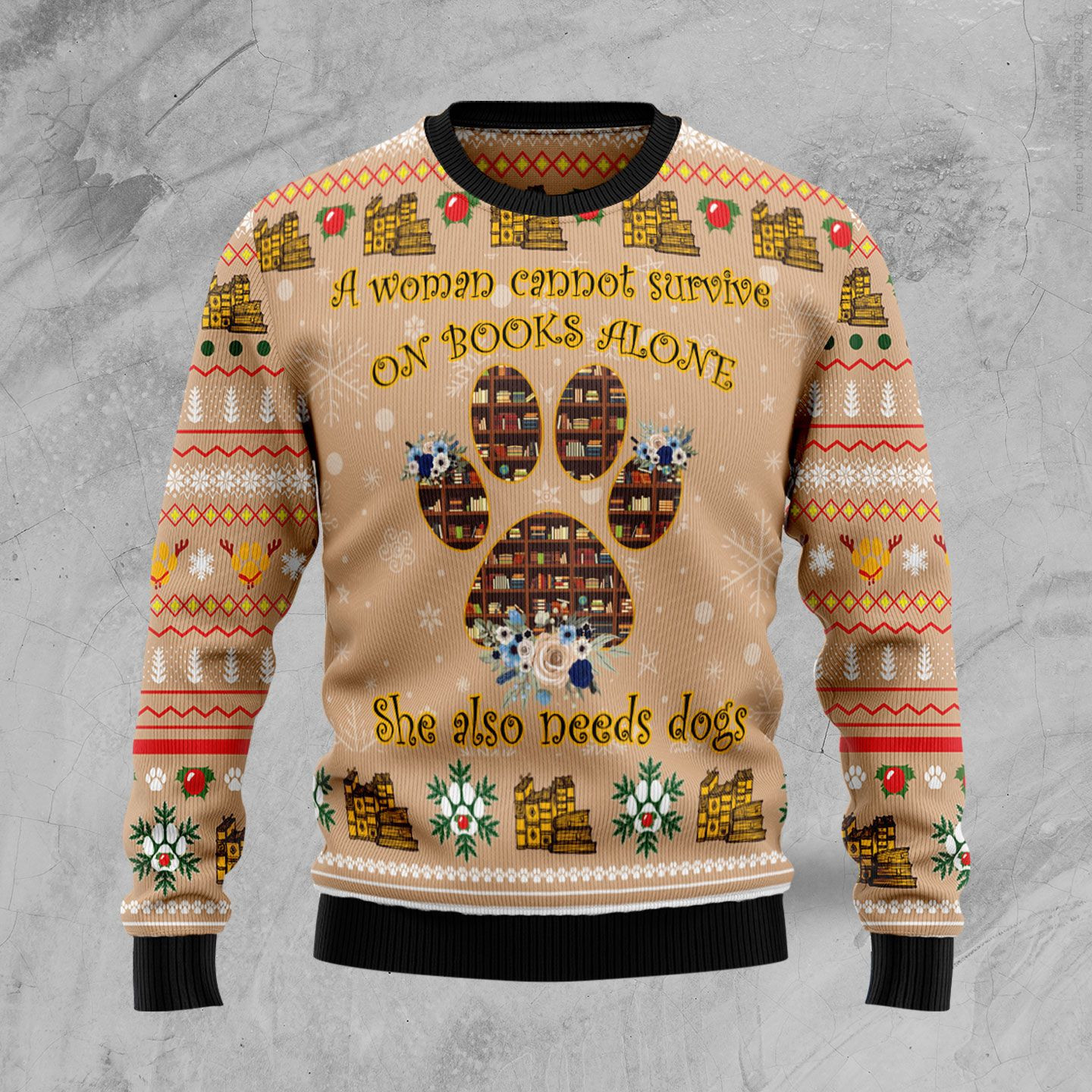 Dog And Book Lover Ugly Christmas Sweater Ugly Sweater For Men Women