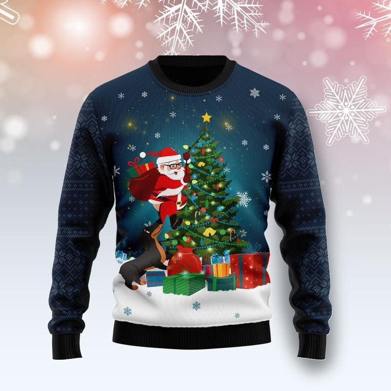 Dog Biting A Santa Claus Ugly Christmas Sweater