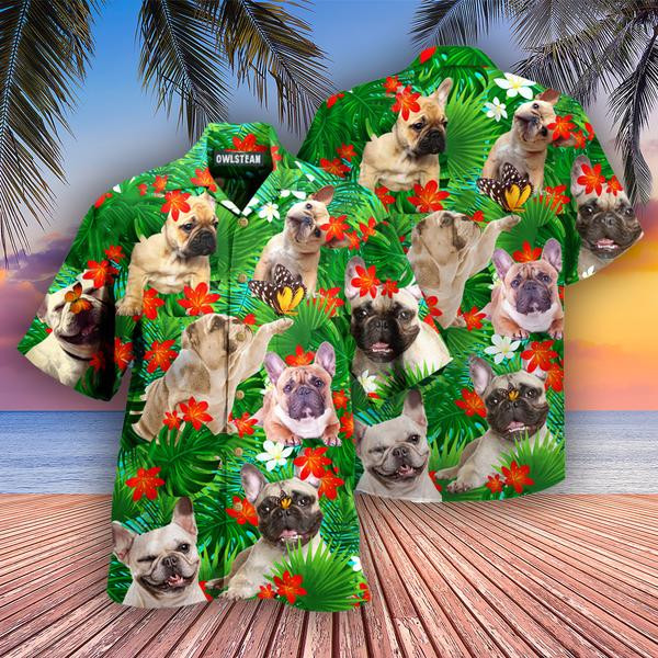 Dog French Bulldog And Blooming Tropical Flowers Edition - Hawaiian Shirt - Hawaiian Shirt For Men