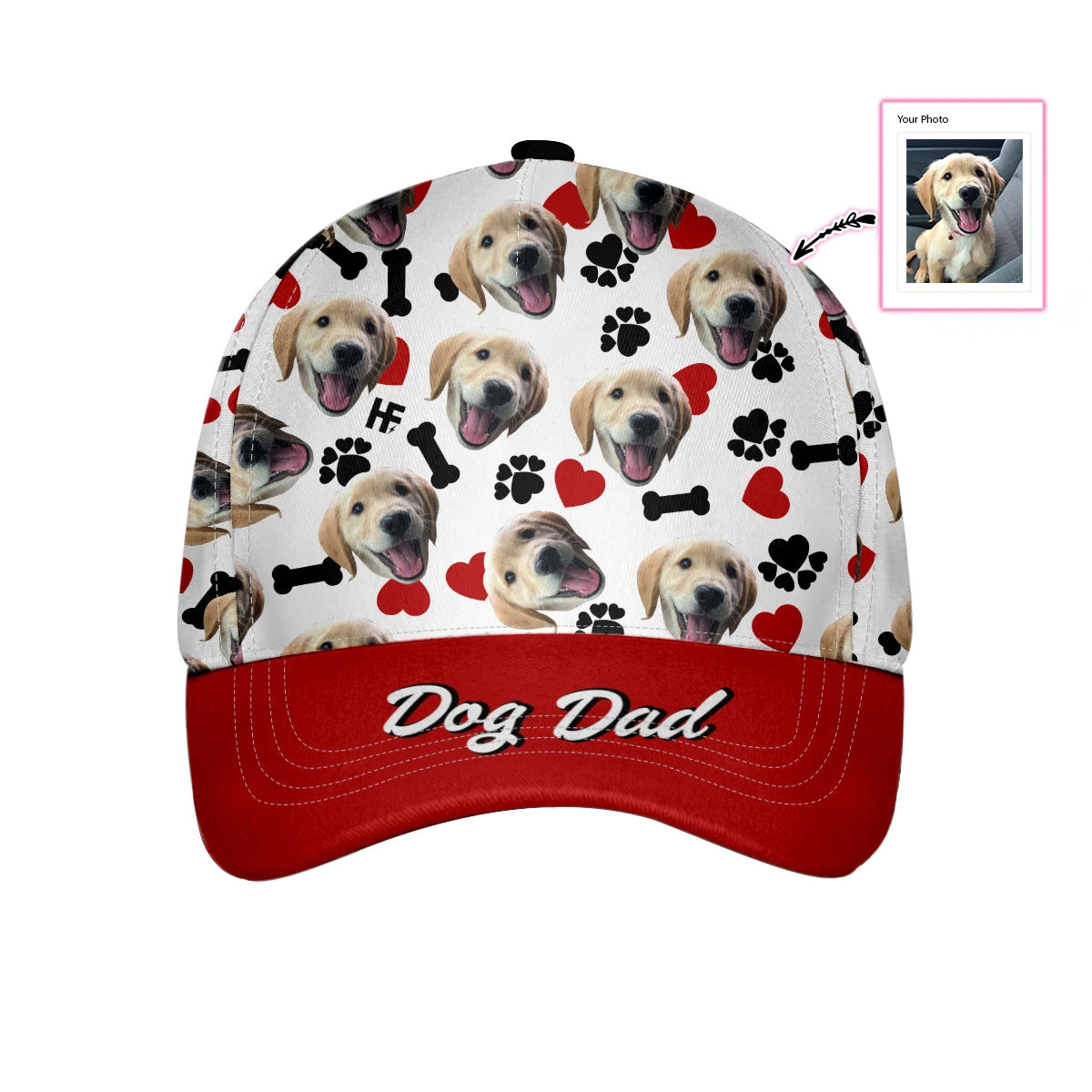 Dog Heart and Bone Pattern Dad Custom Cap