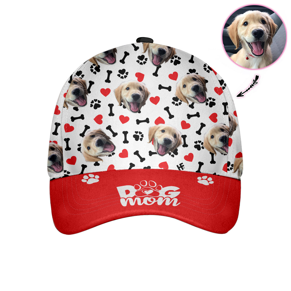 Dog Heart and Bone Pattern Mom Custom Cap