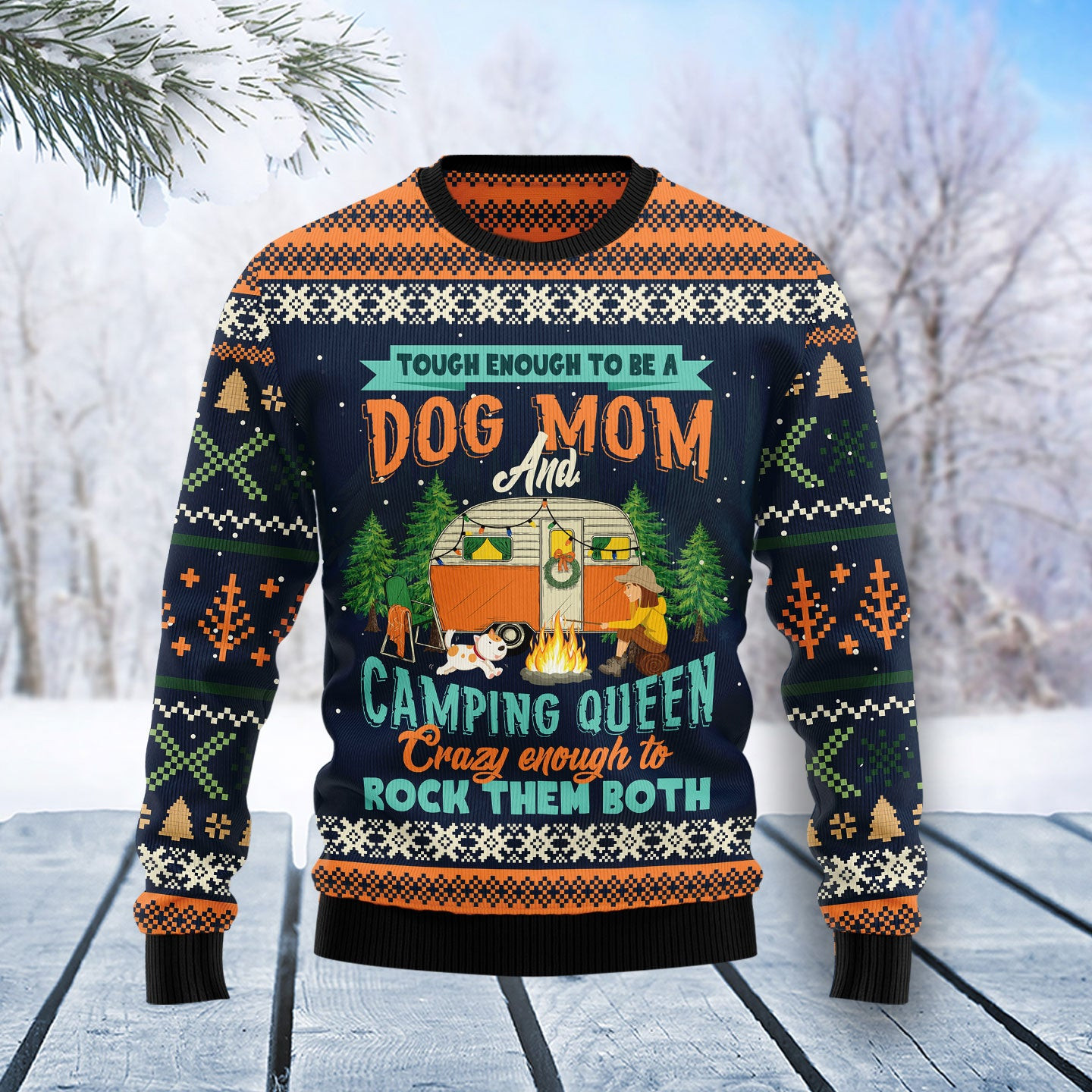Dog Mom Camping Ugly Christmas Sweater