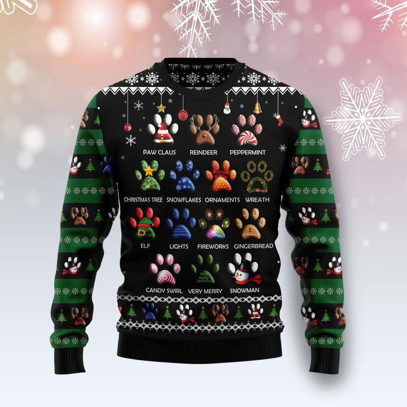 Dog Pawprint Ugly Christmas Sweater Ugly Sweater For Men Women