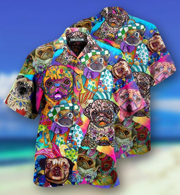 Dogs Colorful Cute Pugs Edition - Hawaiian Shirt - Hawaiian Shirt For Men, Hawaiian Shirt For Women, Aloha Shirt