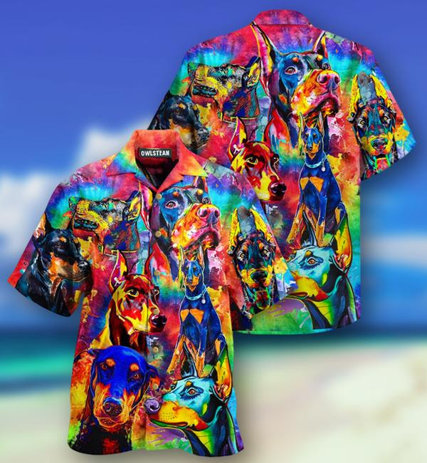 Dogs Colorful Doberman Pinscher Edition - Hawaiian Shirt - Hawaiian Shirt For Men, Hawaiian Shirt For Women, Aloha Shirt