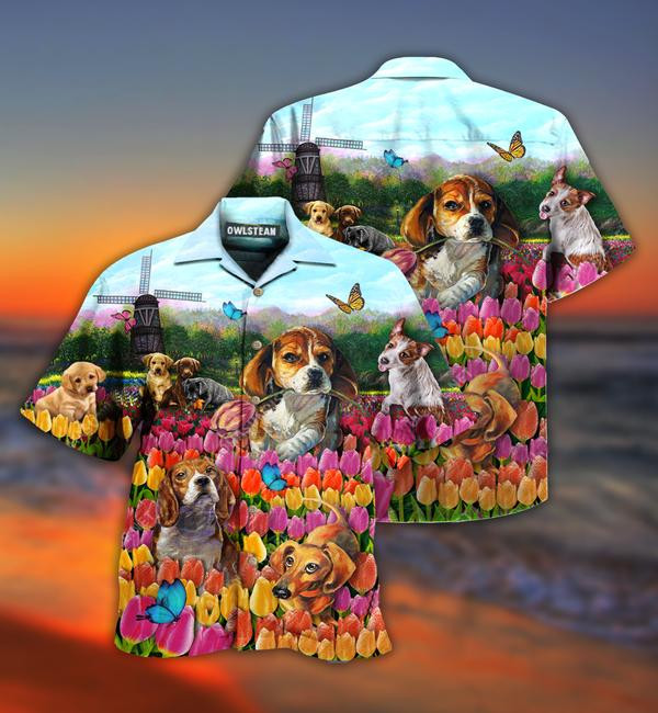 Dogs Love Romantic Tulip Garden Limited - Hawaiian Shirt - Hawaiian Shirt For Men