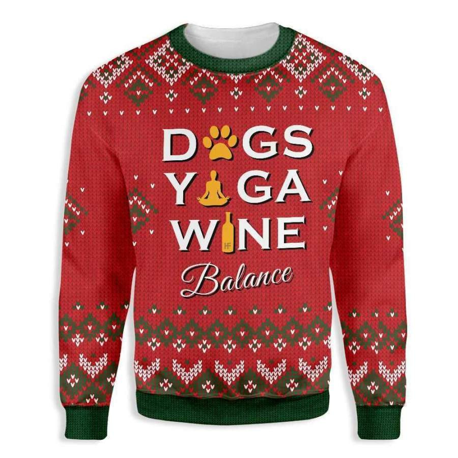 Dogs Yoga Wine Ugly Christmas Sweater Ugly Sweater For Men Women, Holiday Sweater